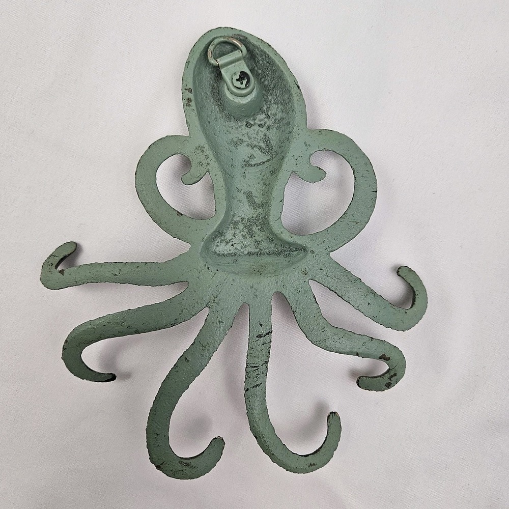Octopus Cast Iron Wall Hook Key Rack Towel Hanger Verdigris Nautical Coastal - Picture 8 of 8